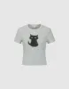 Cat Printed Crew Neck Skinny T-Shirt sold by Urban Revivo