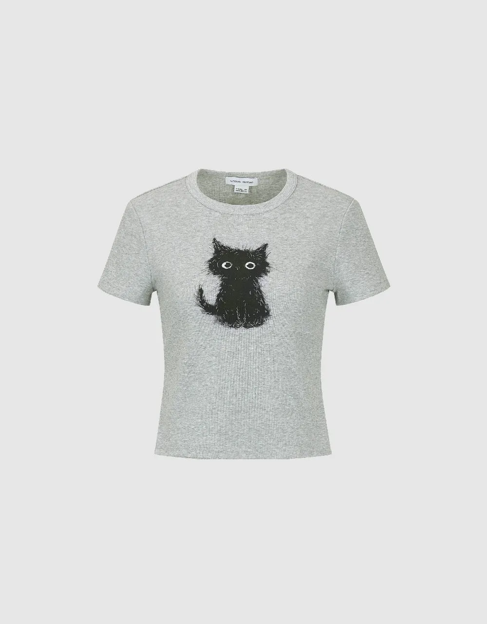 Cat Printed Crew Neck Skinny T-Shirt sold by Urban Revivo product image thumbnail 2