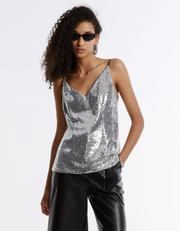 Cut Out Back Sequin Camisole sold by Urban Revivo