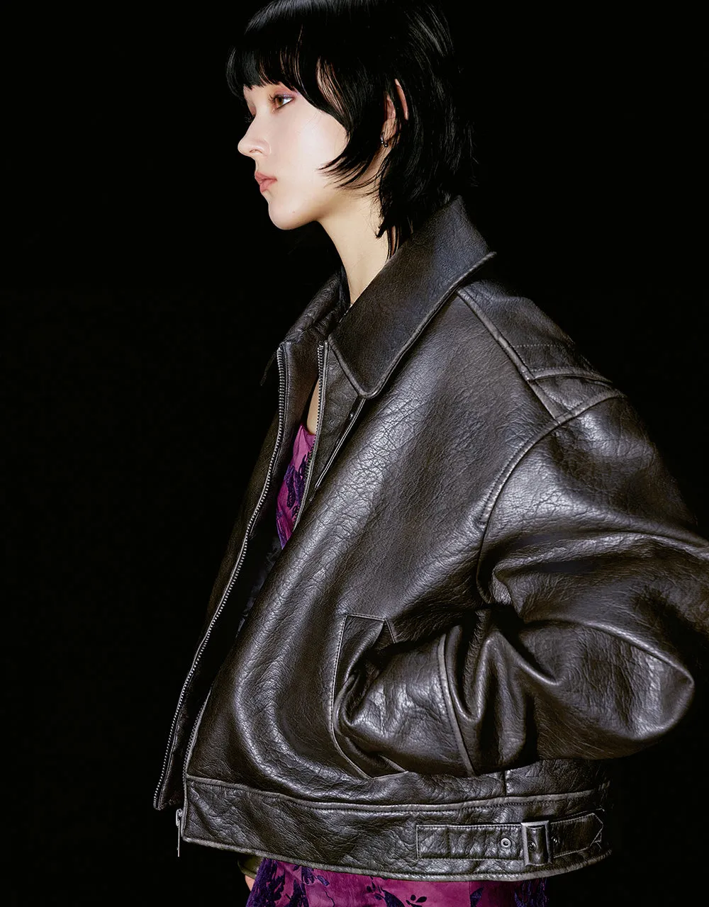 Zipper Front Vegan Leather Padded Coat sold by Urban Revivo product image thumbnail 3