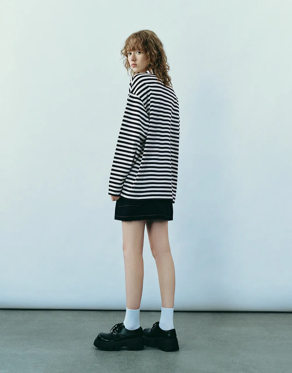 Striped Lapel Loose T-Shirt sold by Urban Revivo product image thumbnail 5