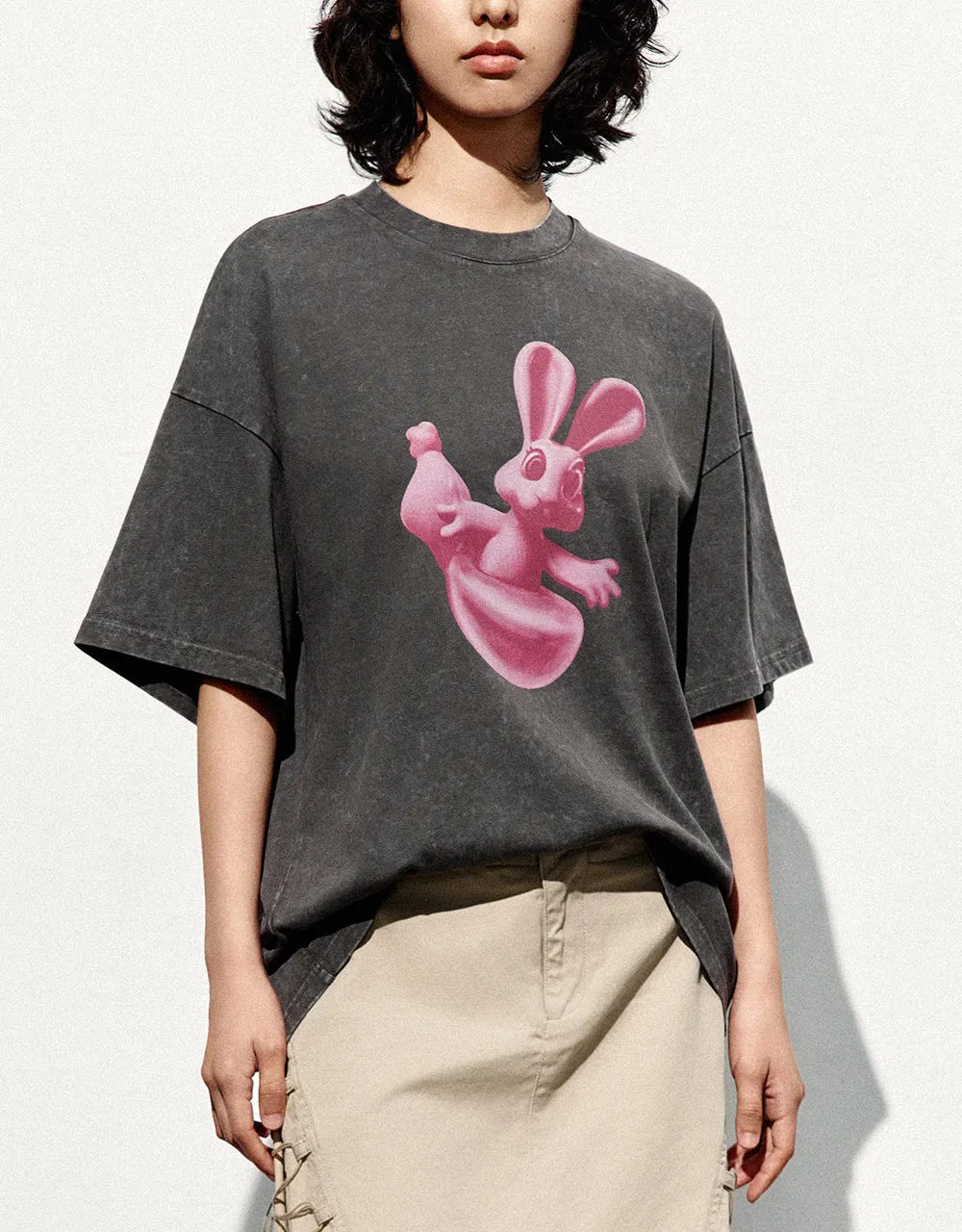 Bunny Printed Crew Neck Loose T-Shirt sold by Urban Revivo product image thumbnail 2