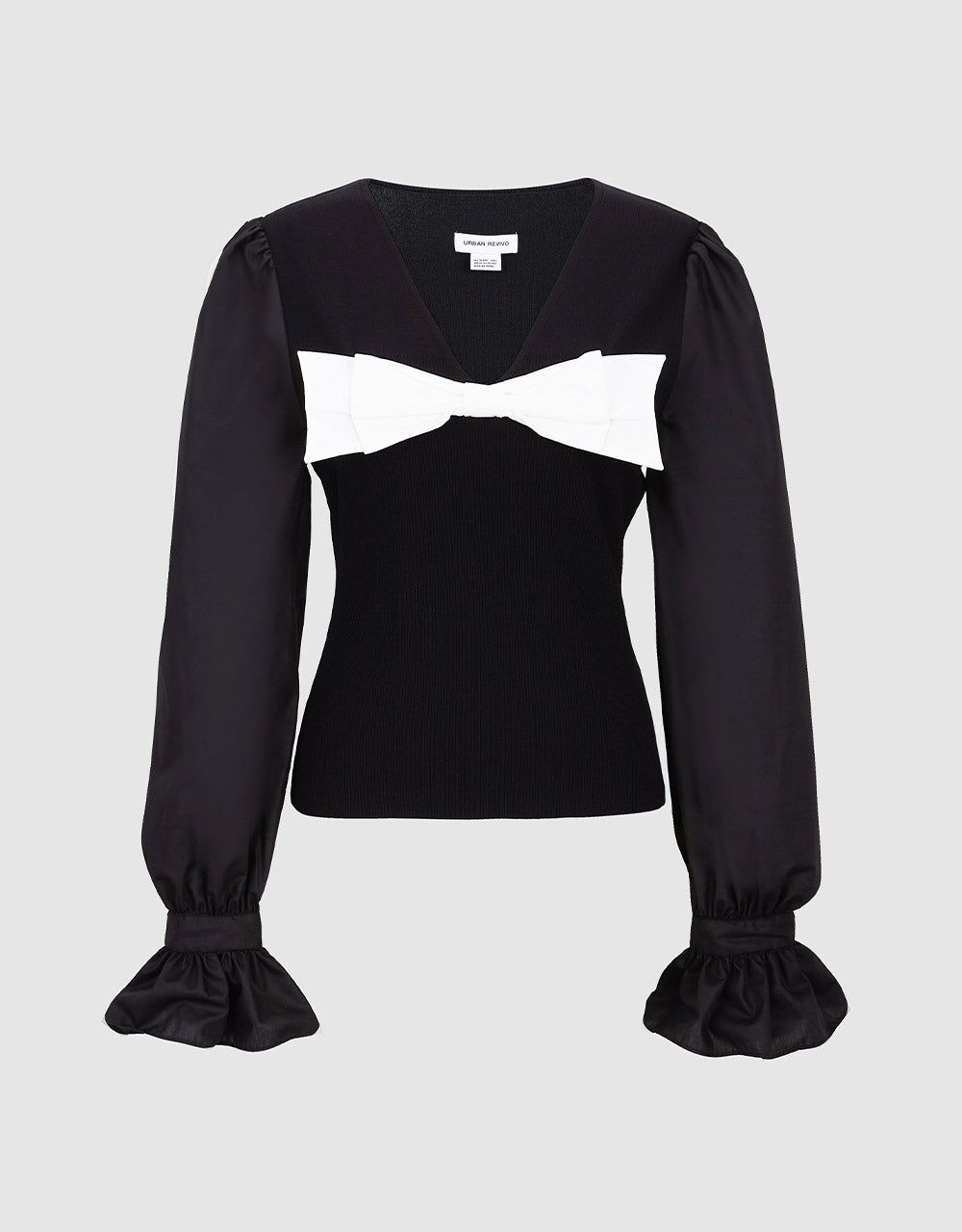 Bow Front Puff Sleeve Knit Top sold by Urban Revivo