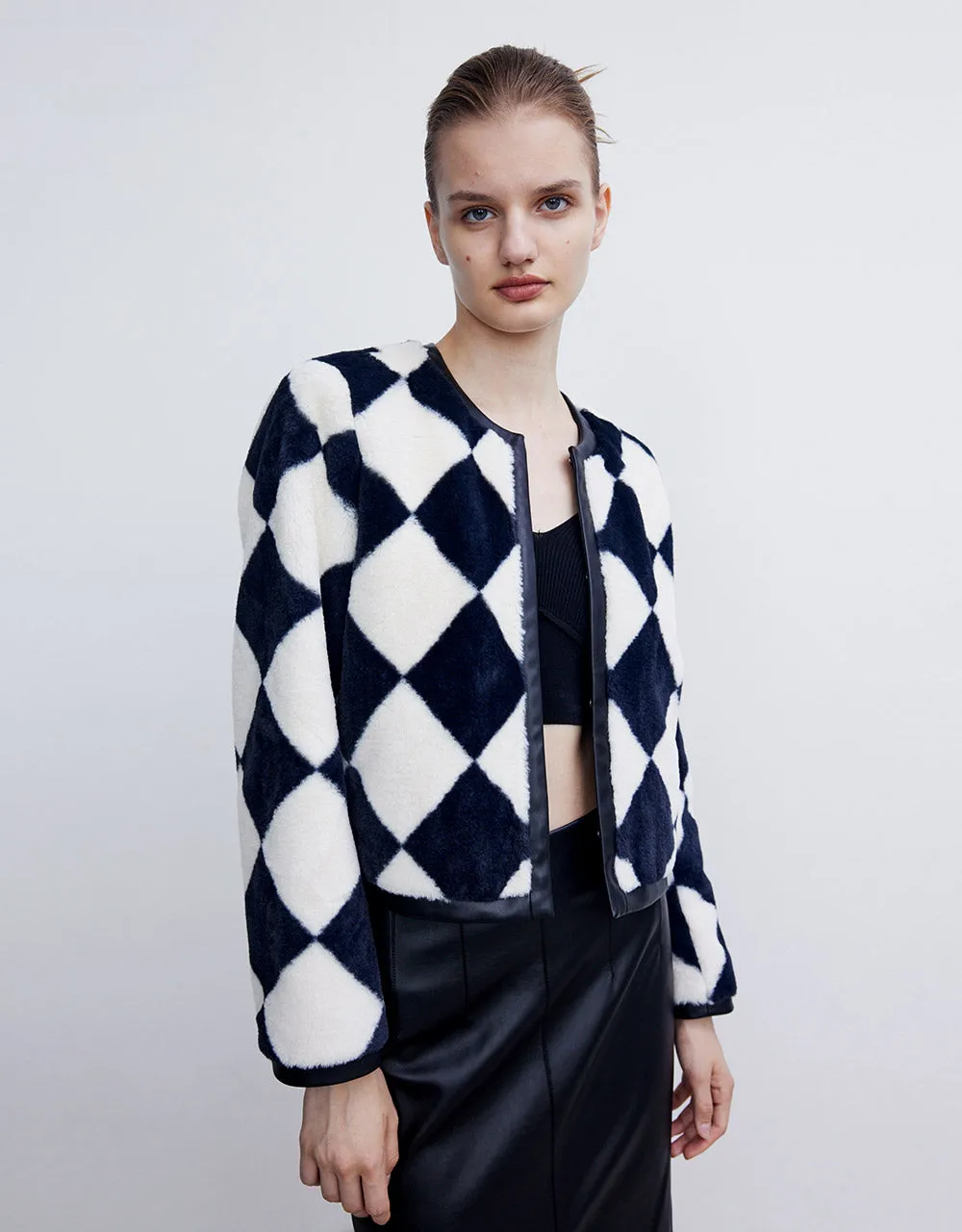 Checkered Faux Fur Jacket sold by Urban Revivo product image thumbnail 5