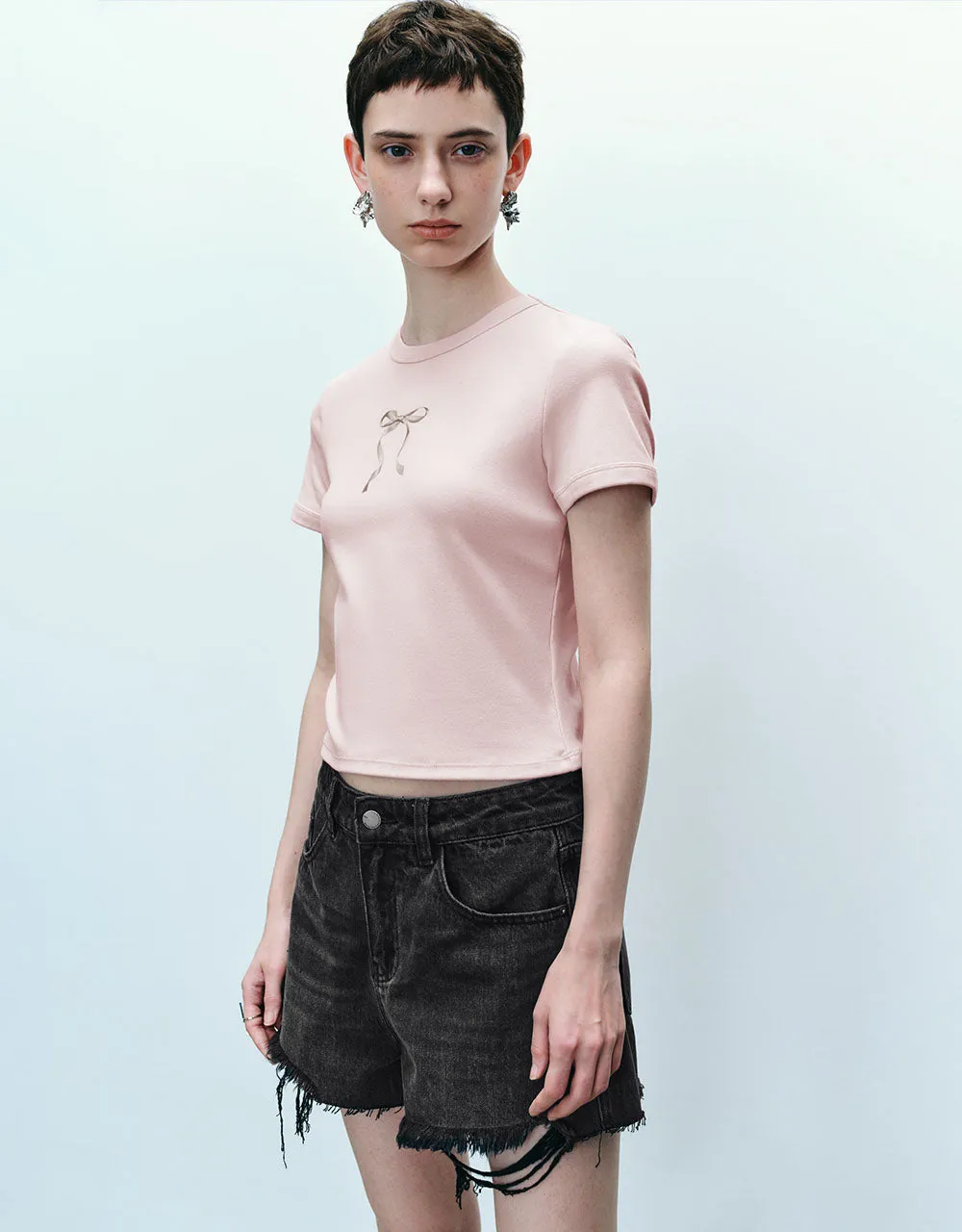 Bow Printed Crew Neck Skinny T-Shirt sold by Urban Revivo product image thumbnail 3