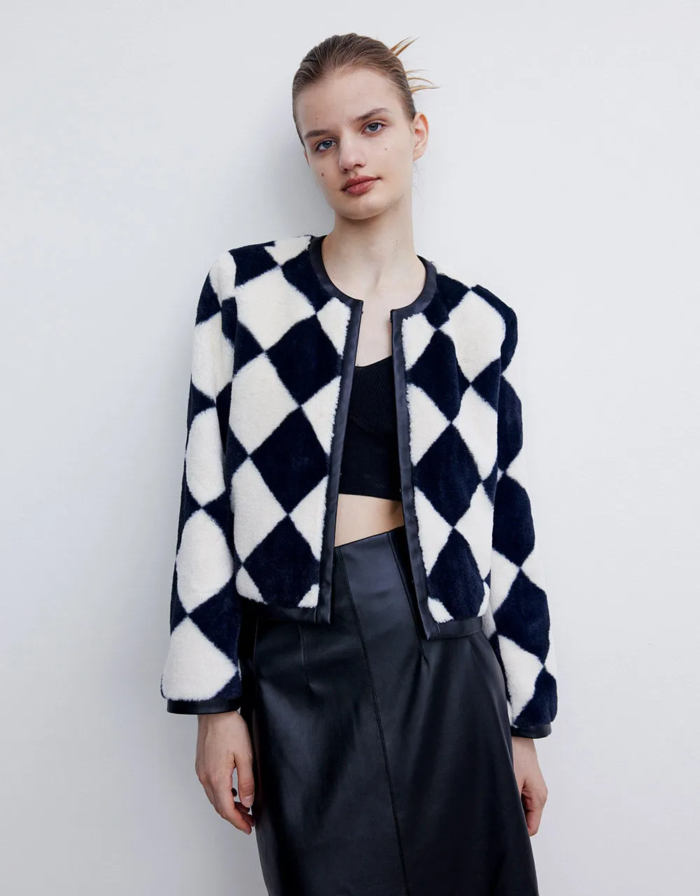 Checkered Faux Fur Jacket sold by Urban Revivo product image thumbnail 2