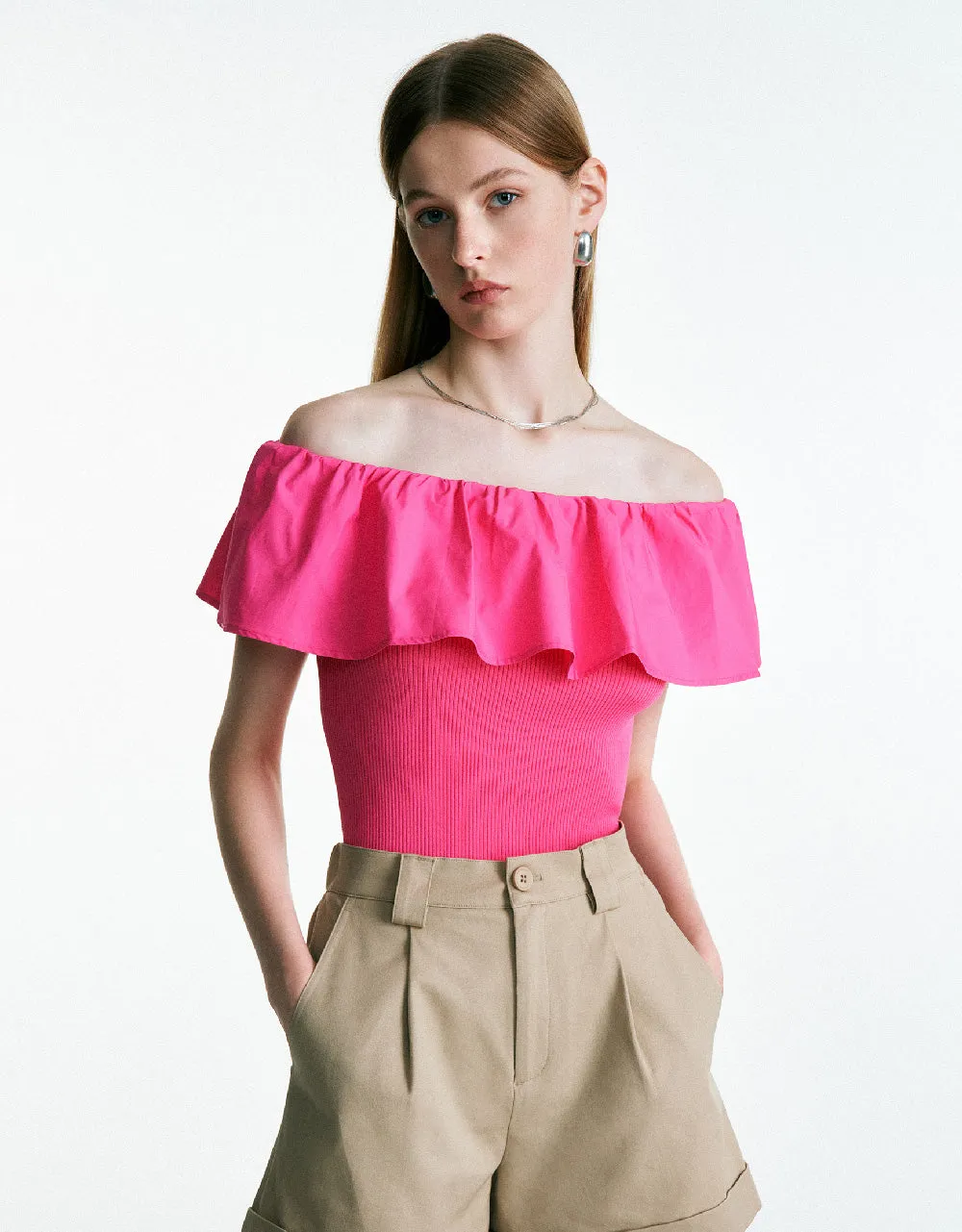 Off-Shoulder Knitted T-Shirt sold by Urban Revivo