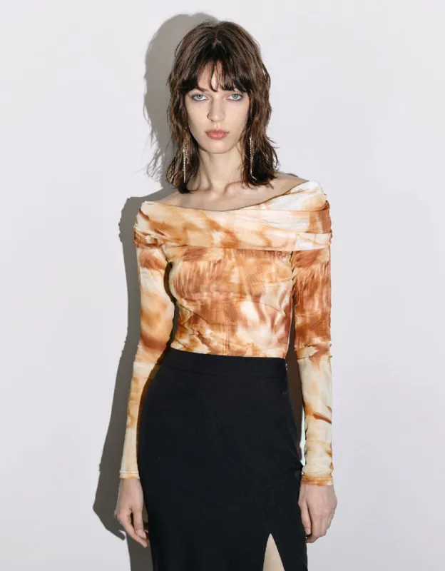 Printed Off-Shoulder Knitted T-Shirt sold by Urban Revivo