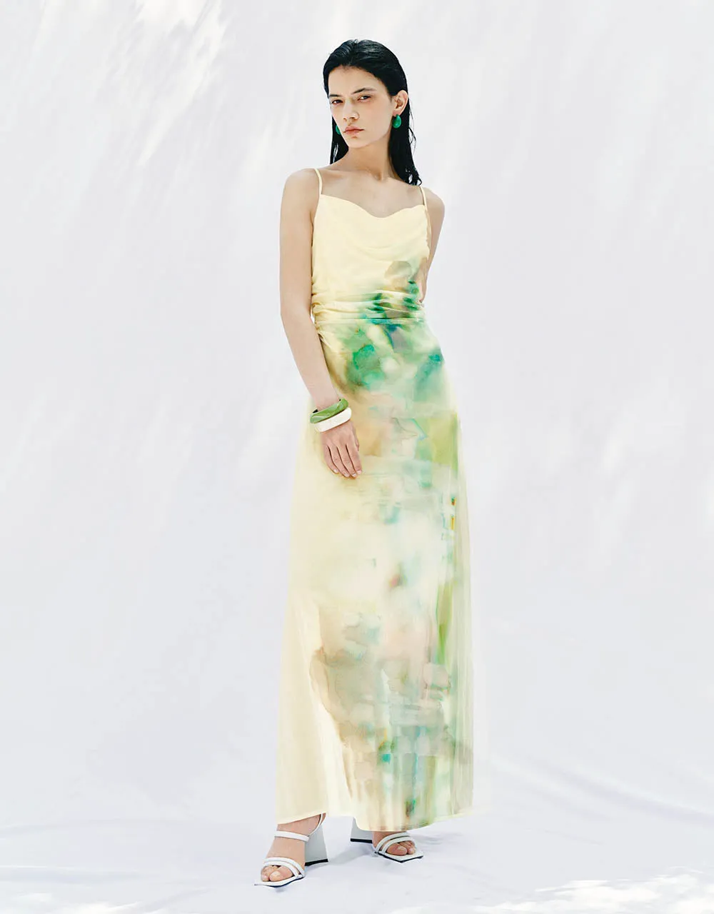 Printed Off-Shoulder A-Line Cami Dress sold by Urban Revivo