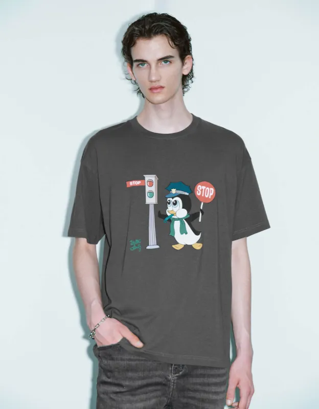 Printed Crew Neck Loose T-Shirt sold by Urban Revivo