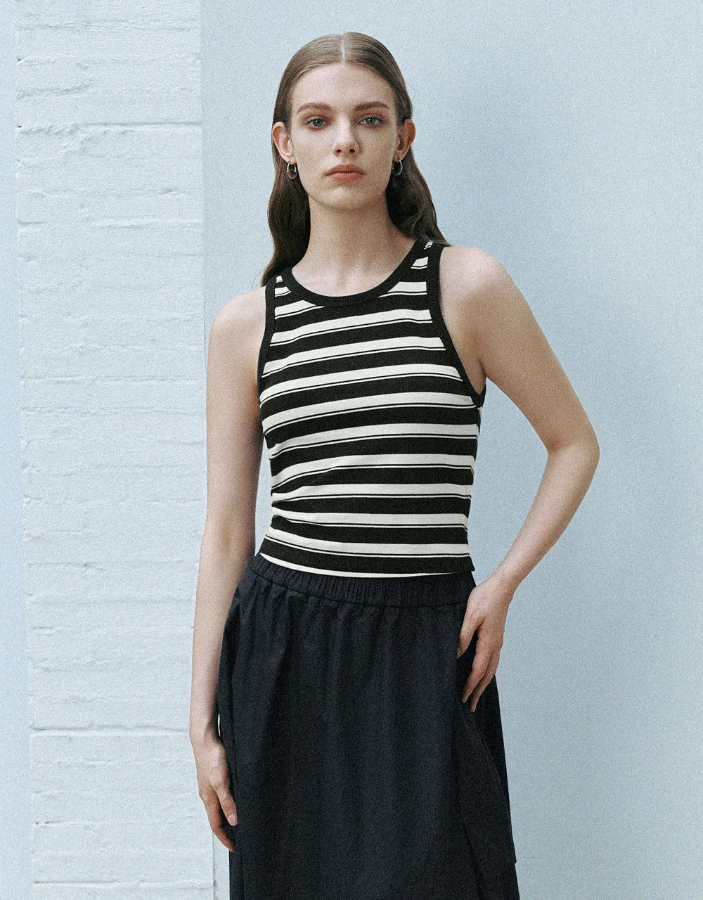 Striped Crew Neck Tank Top sold by Urban Revivo