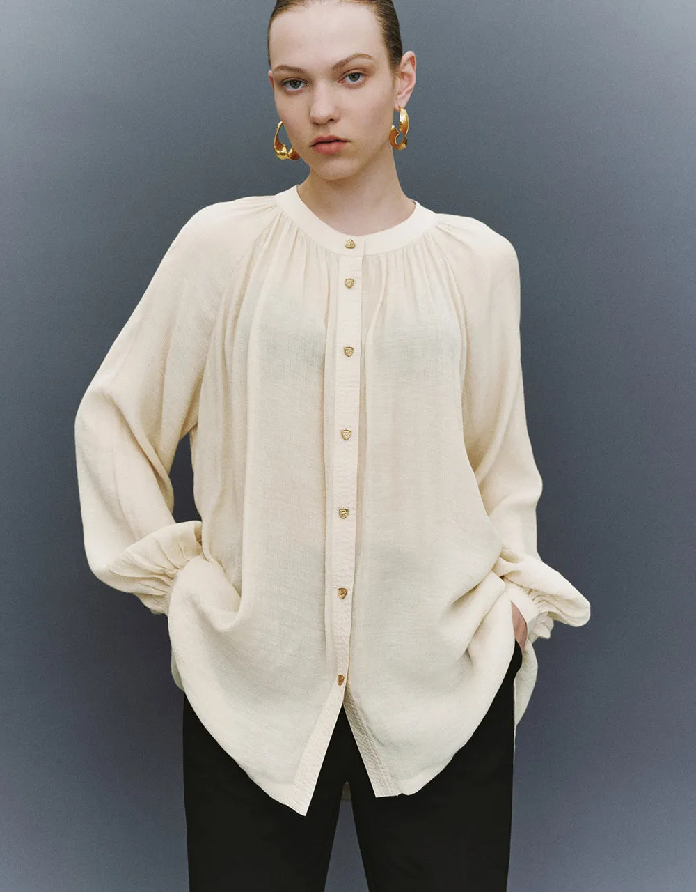 Raglan Sleeve Crew Neck Straight Shirt sold by Urban Revivo product image thumbnail 3