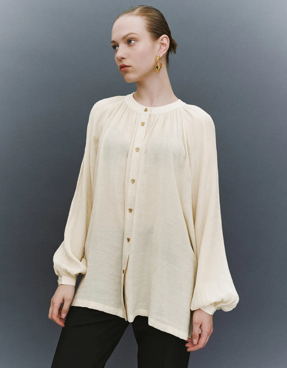 Raglan Sleeve Crew Neck Straight Shirt sold by Urban Revivo