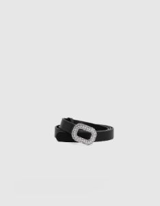 Rhinestone Décor Buckle Vegan Leather Skinny Belt sold by Urban Revivo