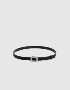 Rhinestone Décor Buckle Vegan Leather Skinny Belt sold by Urban Revivo