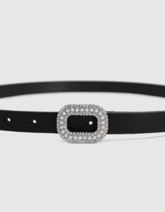 Rhinestone Décor Buckle Vegan Leather Skinny Belt sold by Urban Revivo