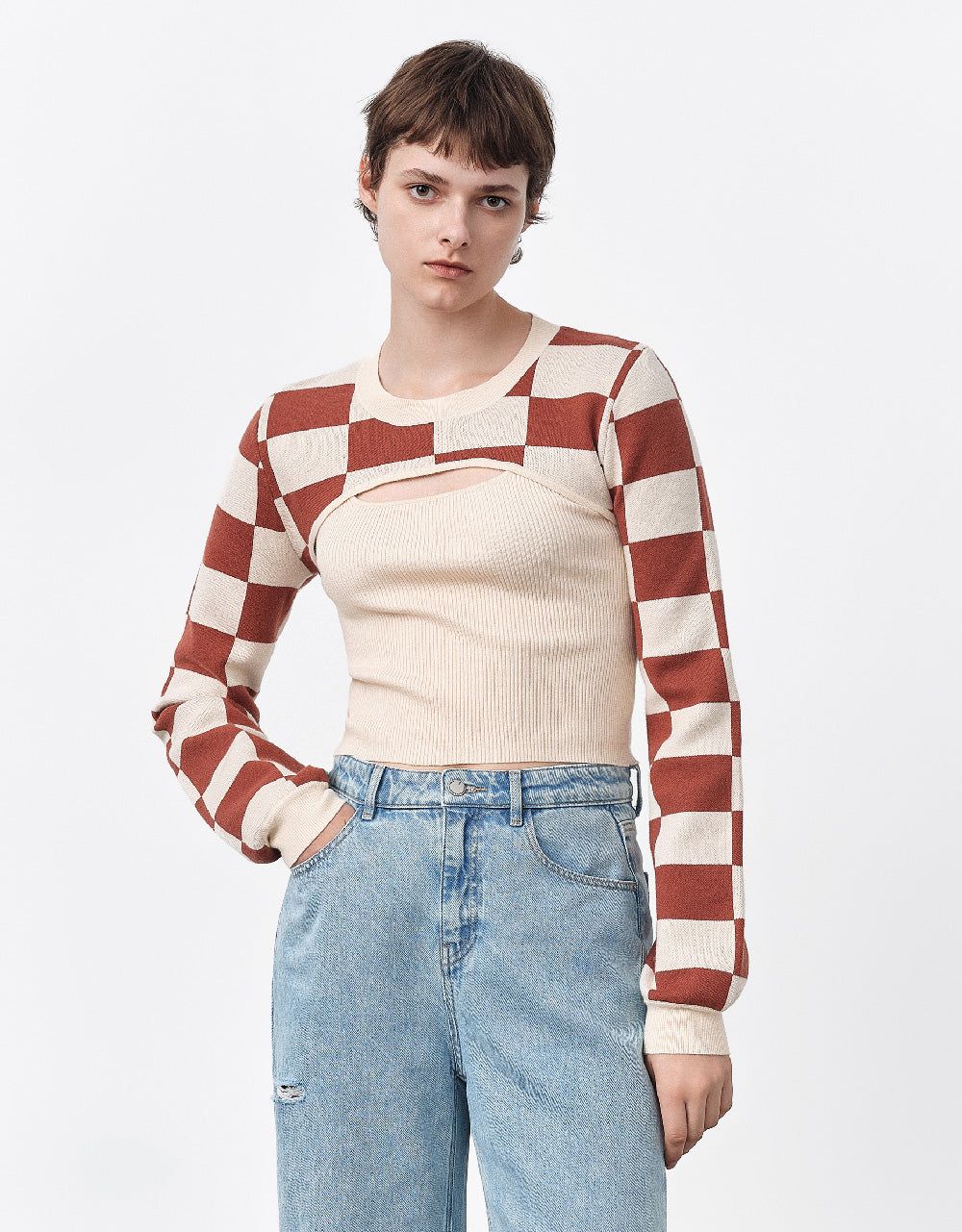 2 In 1 Checkered Knitted T-Shirt sold by Urban Revivo