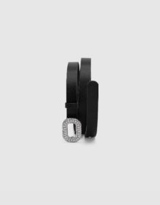 Rhinestone Décor Buckle Vegan Leather Skinny Belt sold by Urban Revivo