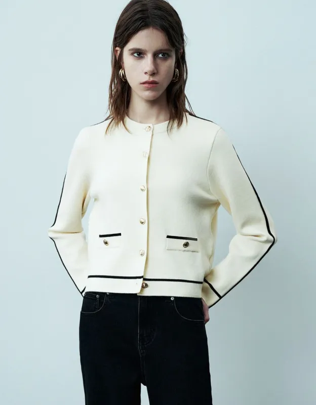 Crew Neck Knitted Cardigan With Fake Pockets sold by Urban Revivo