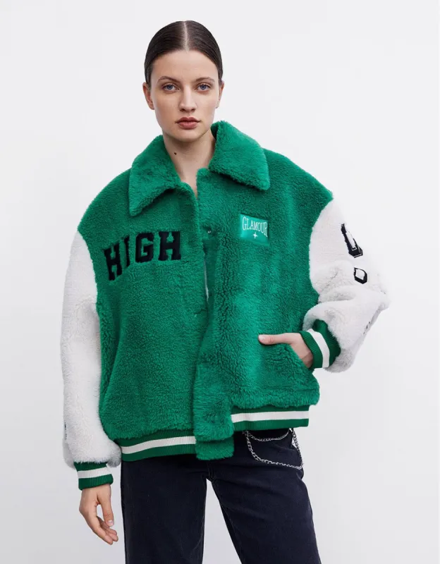 Contrast Color Letter Teddy Coat sold by Urban Revivo