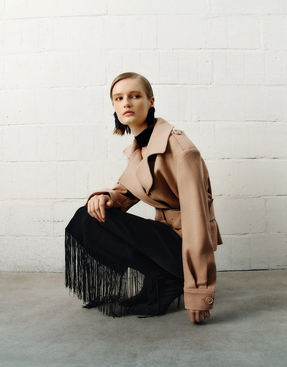 Notch Lapel Skater Wool Blend Jacket With Belt sold by Urban Revivo product image thumbnail 4