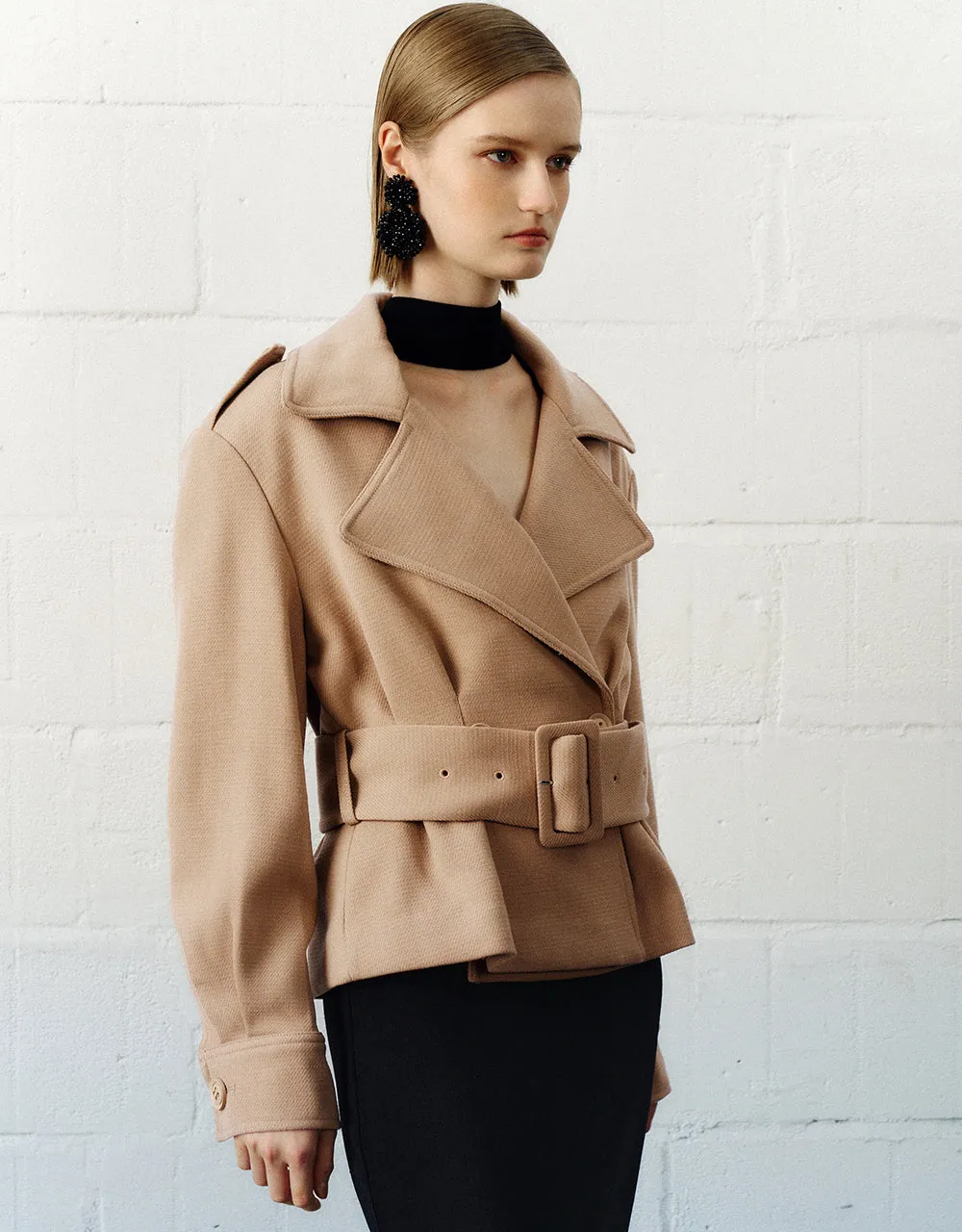 Notch Lapel Skater Wool Blend Jacket With Belt sold by Urban Revivo product image thumbnail 3