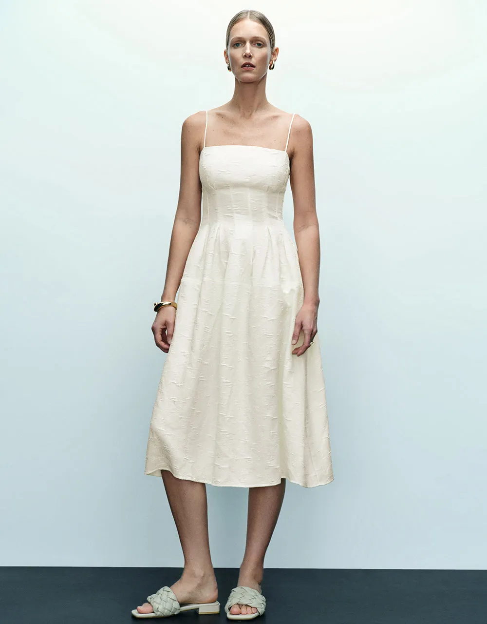 Textured Off-Shoulder A-Line Cami Dress sold by Urban Revivo