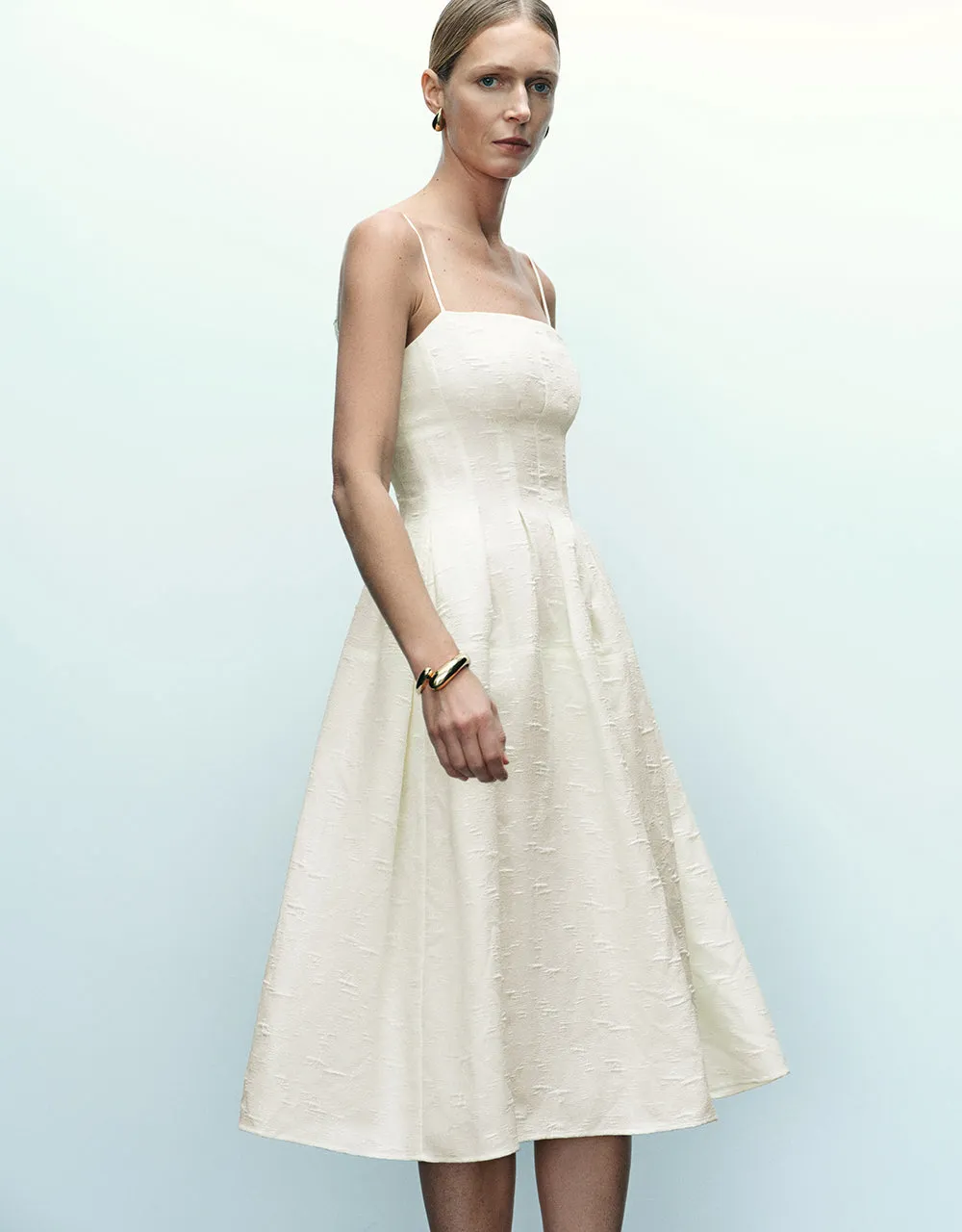 Textured Off-Shoulder A-Line Cami Dress sold by Urban Revivo product image thumbnail 3