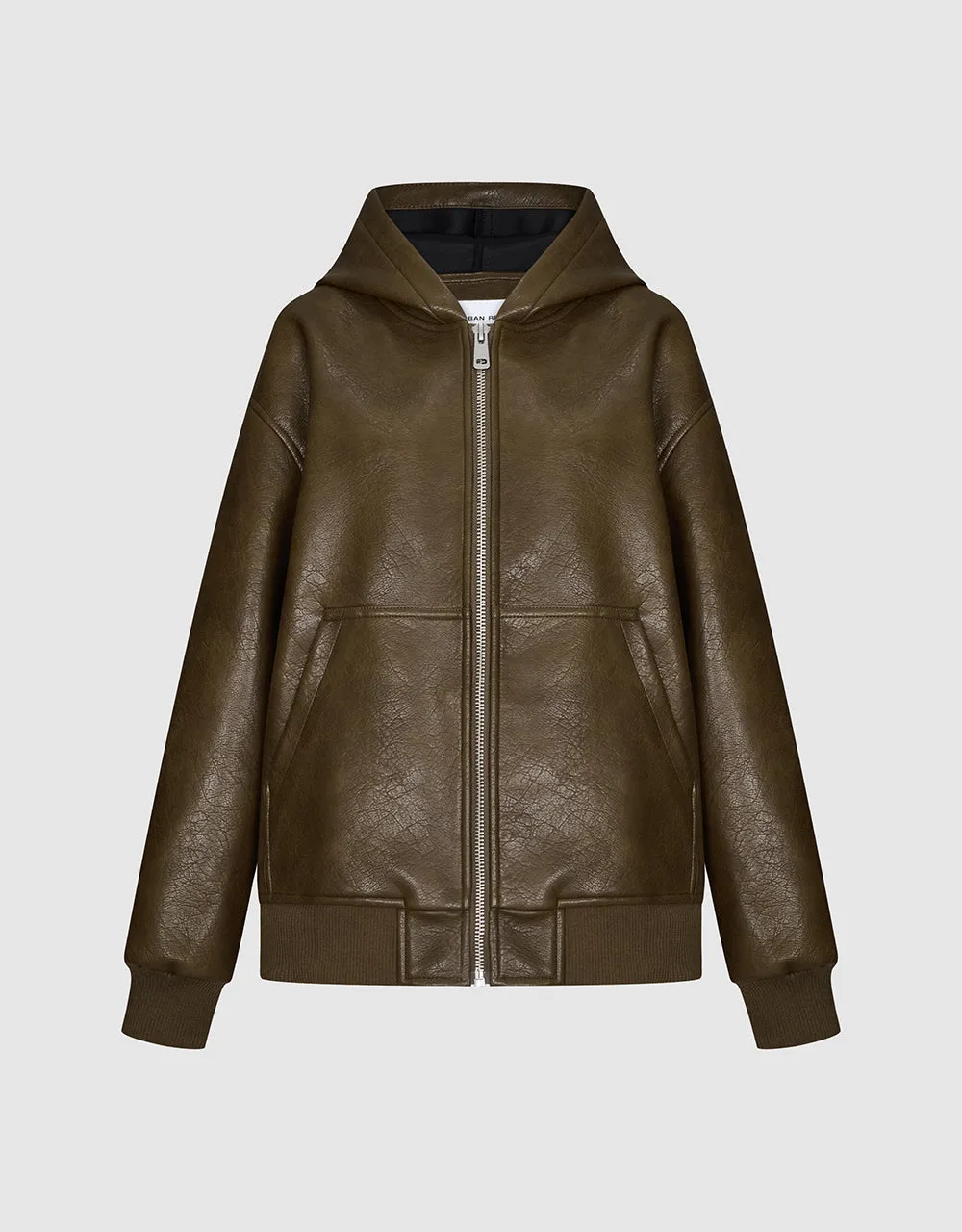 Zipper Front Vegan Leather Hooded Jacket sold by Urban Revivo