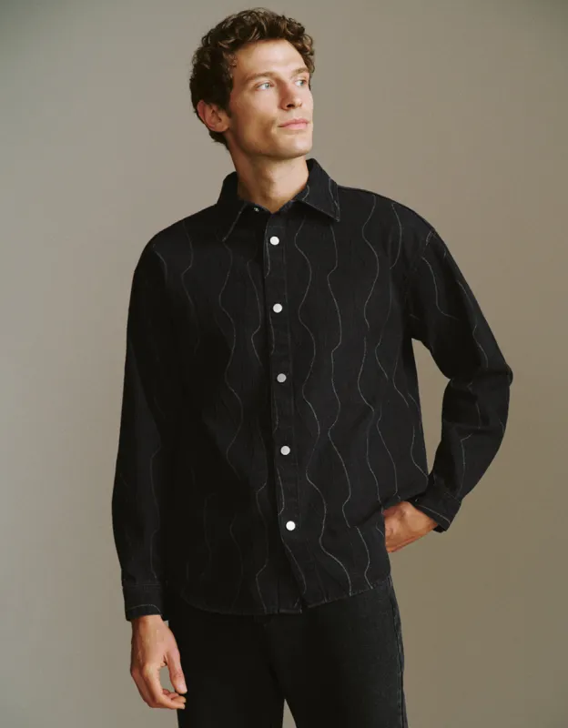 Printed Loose Denim Shirt sold by Urban Revivo