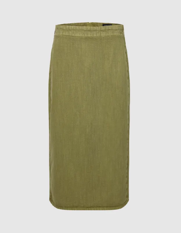 Straight Midi Denim Skirt With Rope sold by Urban Revivo