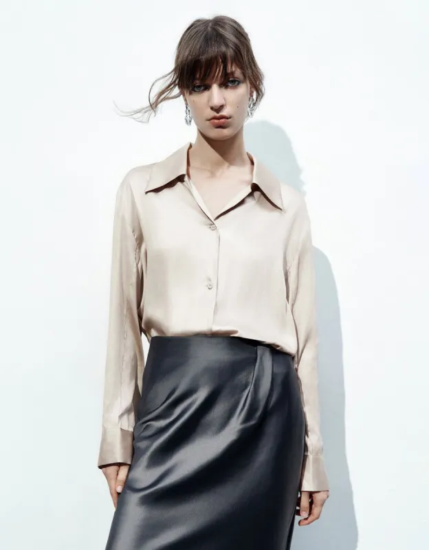 Slik Effect Button Up Shirt sold by Urban Revivo