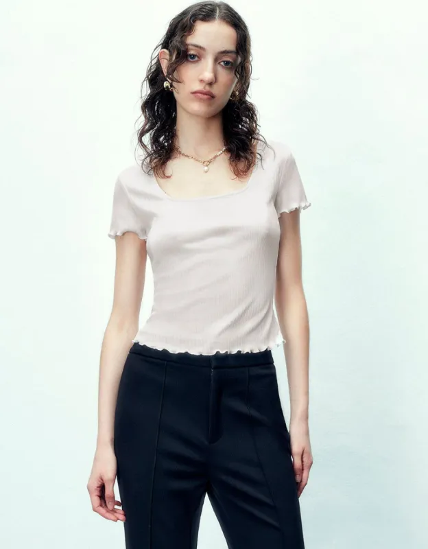 Shirred U Neck Skinny T-Shirt sold by Urban Revivo