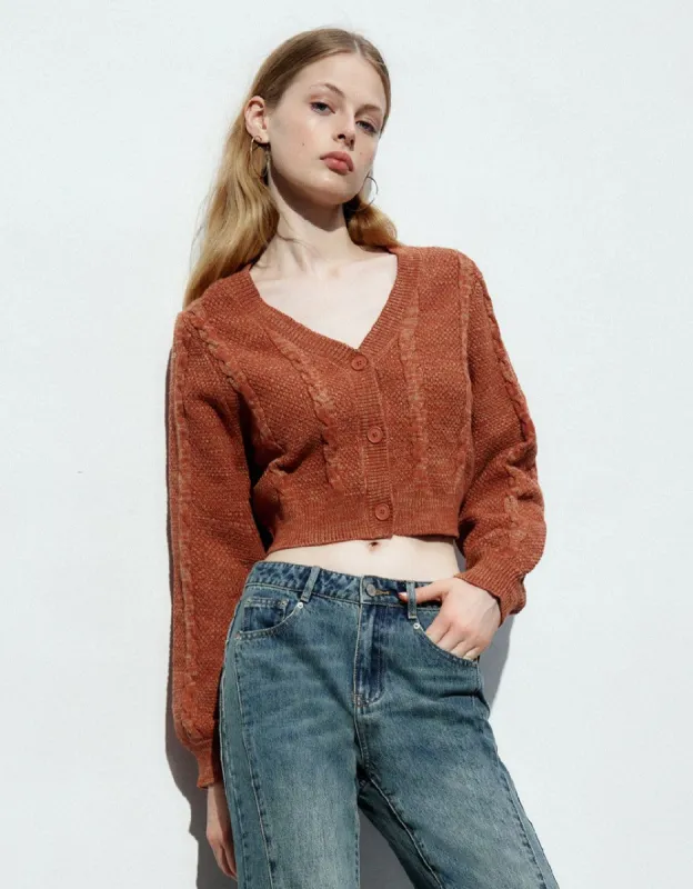 Drop Shoulder Sleeve V-Neck Knitted Cardigan sold by Urban Revivo