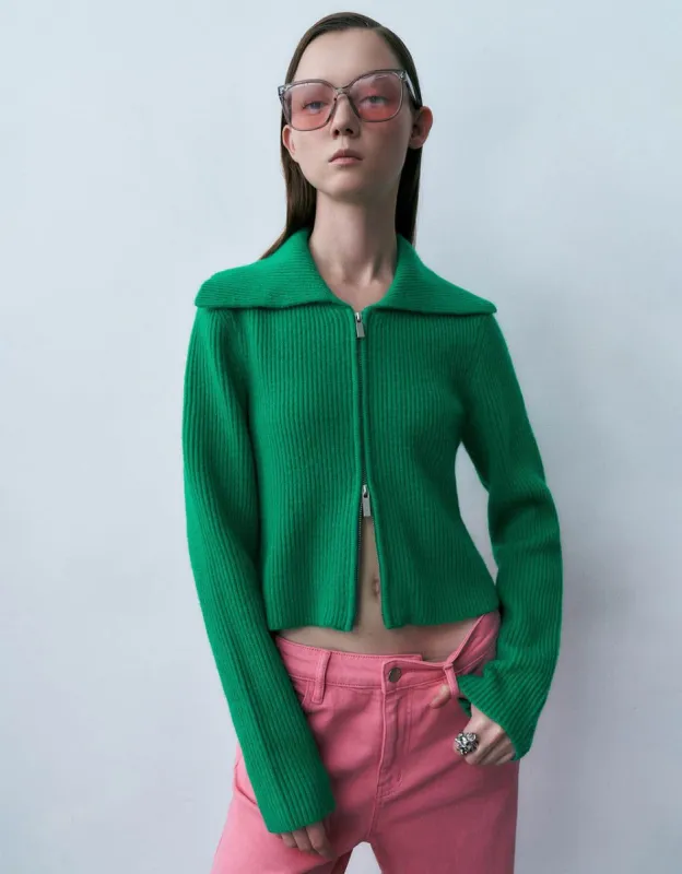 Zipper Front Knitted Cardigan sold by Urban Revivo