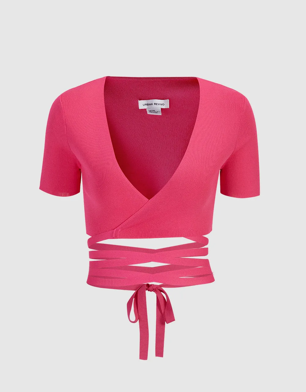 Crossover Plunging Knitted Crop Top sold by Urban Revivo