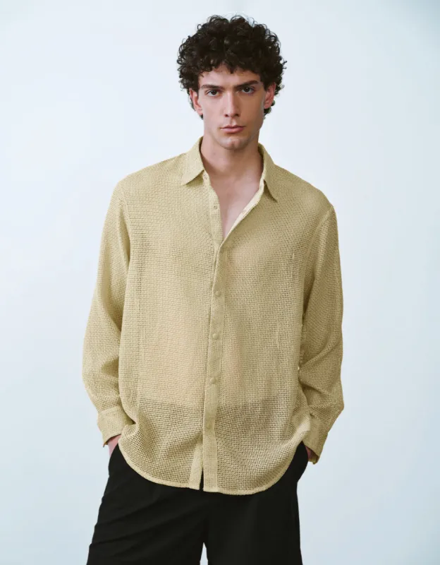 Textured Button Up Loose Shirt sold by Urban Revivo