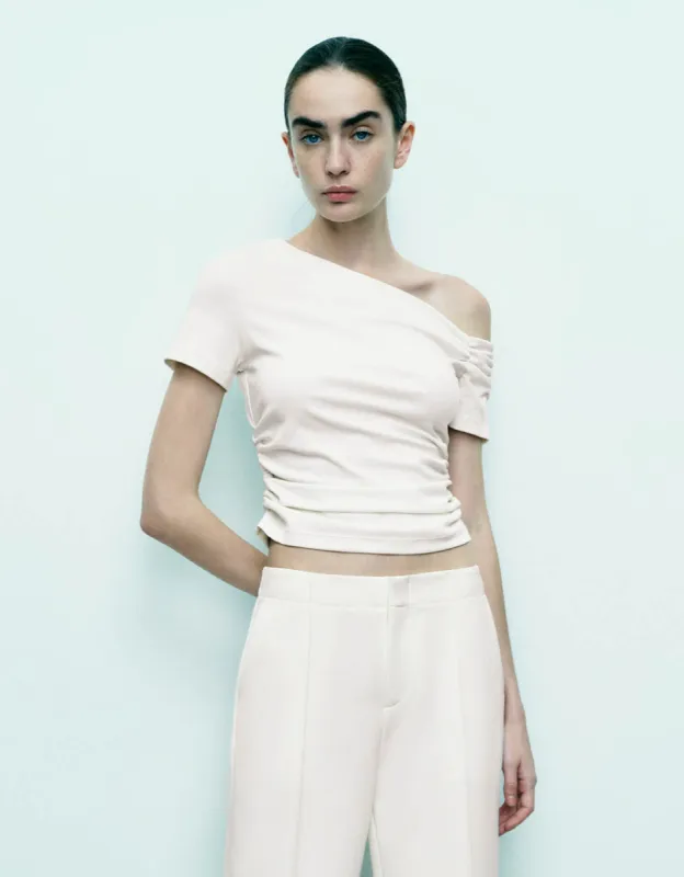 Raglan Sleeve One Shoulder Skinny T-Shirt sold by Urban Revivo