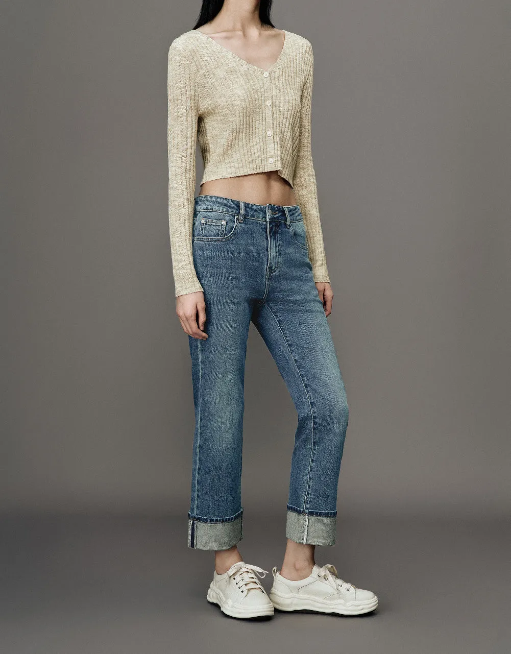 Rolled Up Hem Straight Jeans sold by Urban Revivo product image thumbnail 4