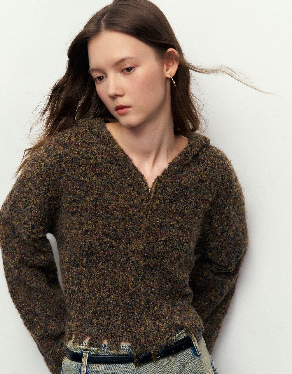 Raw Hem Hooded Knitted Cardigan sold by Urban Revivo product image thumbnail 5