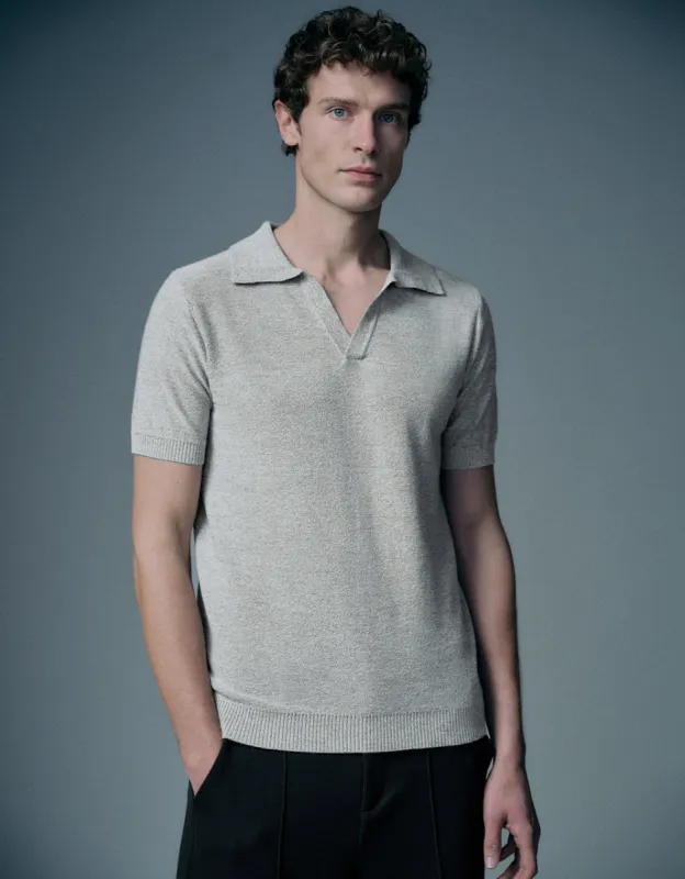 Lapel Straight Knitted T-Shirt sold by Urban Revivo