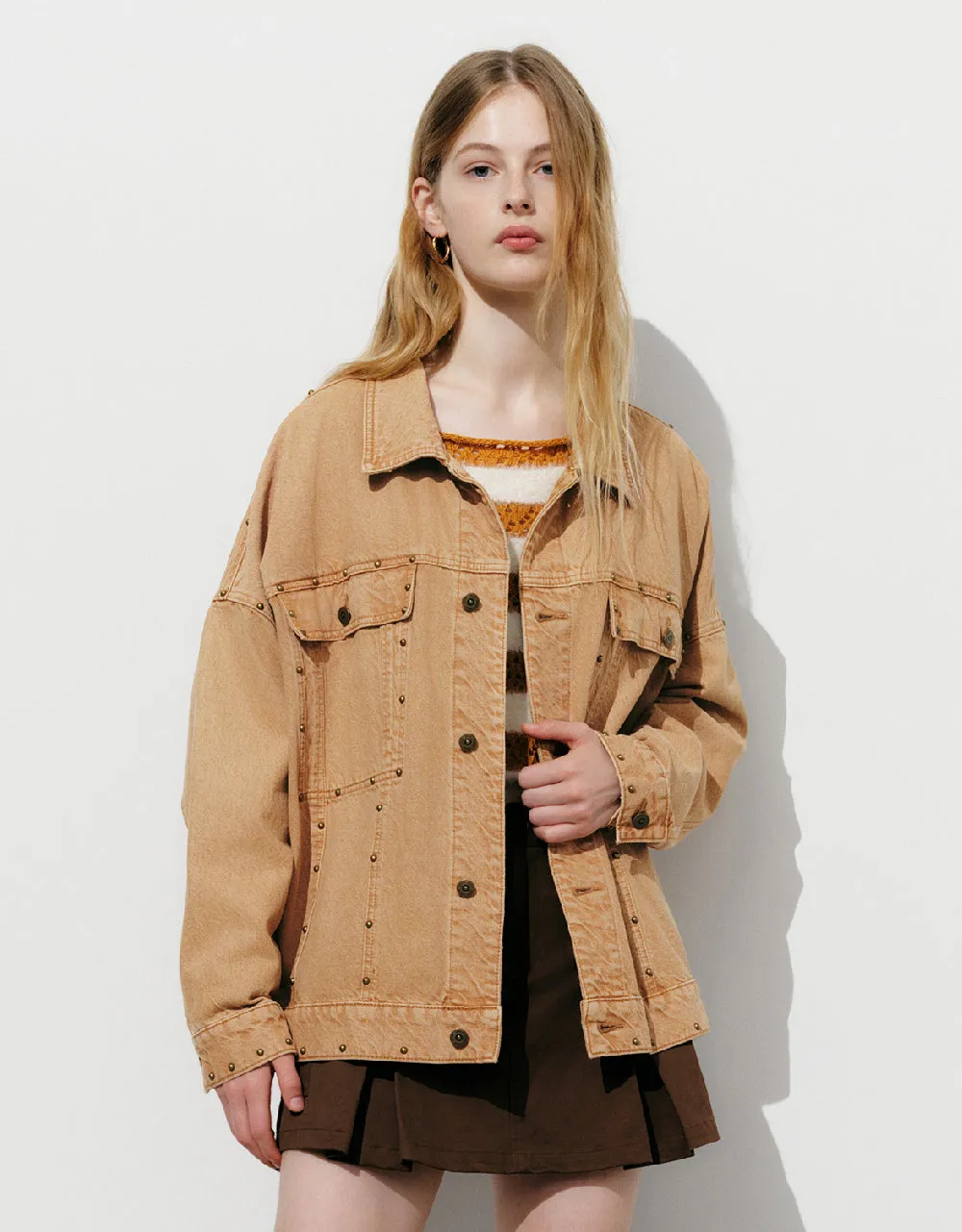Studded Décor Denim Jacket sold by Urban Revivo