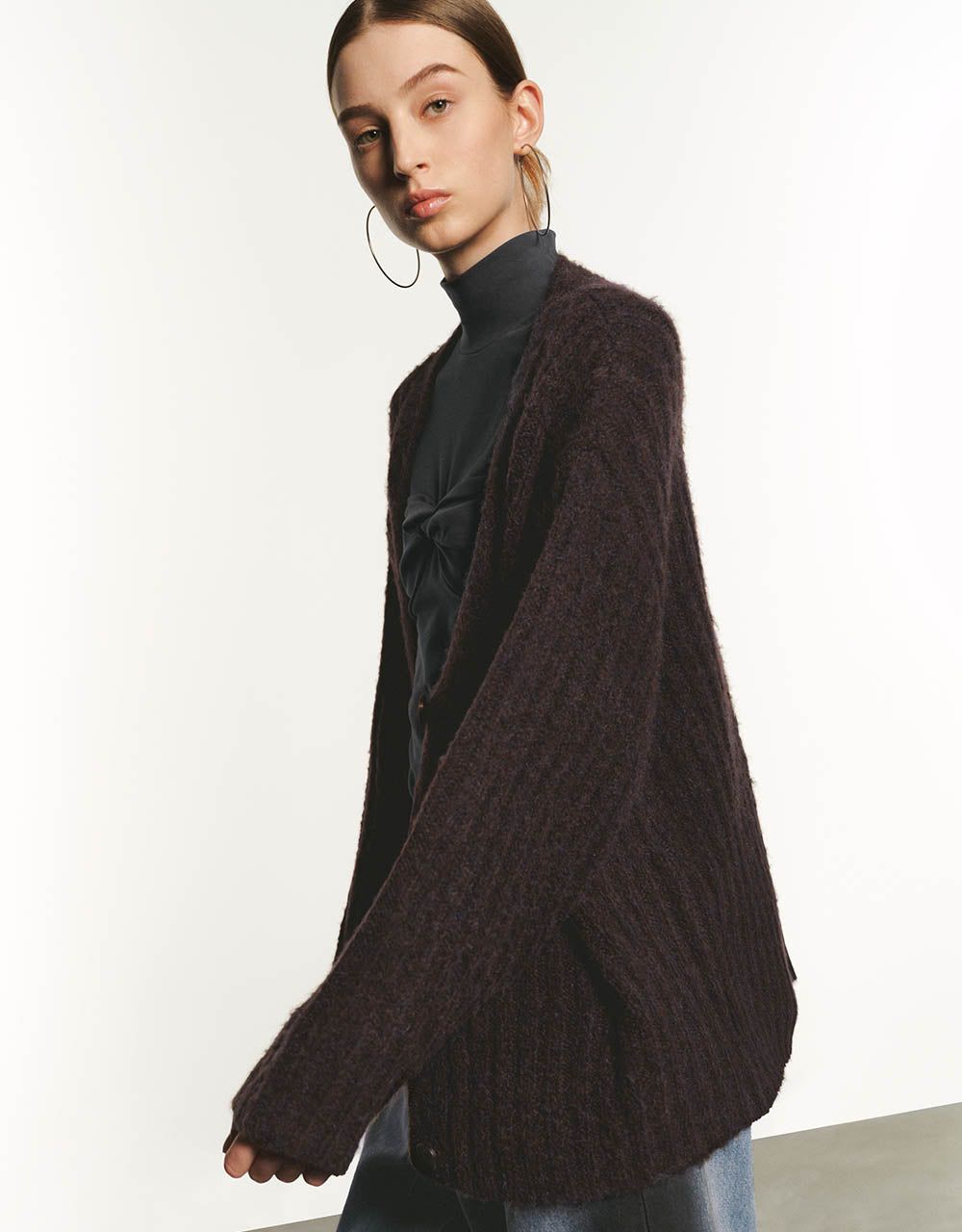 Drop Shoulder Sleeve Furry Knitted Cardigan sold by Urban Revivo product image thumbnail 3