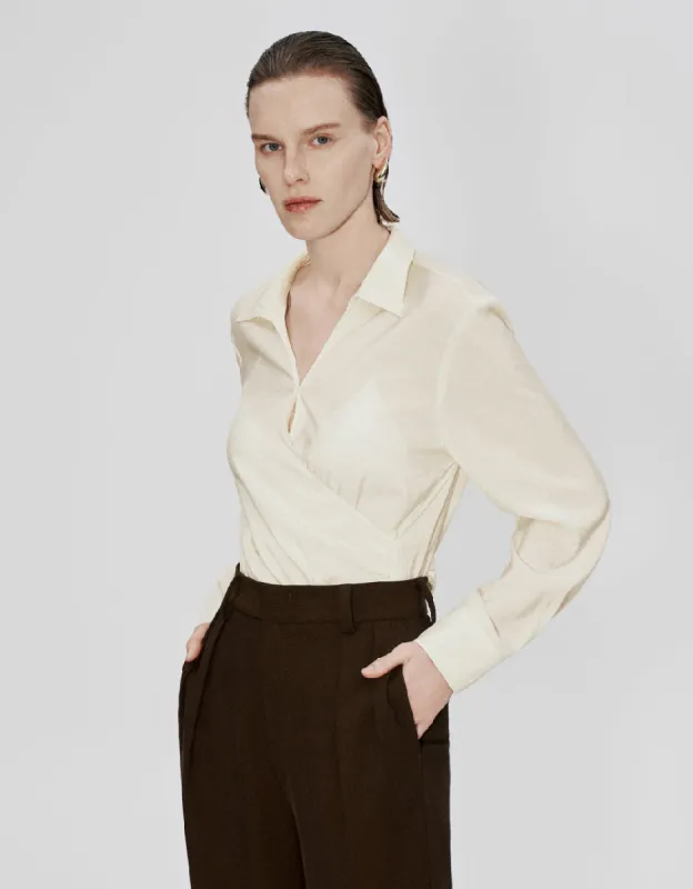Surplice Front V-Neck Overhead Shirt sold by Urban Revivo