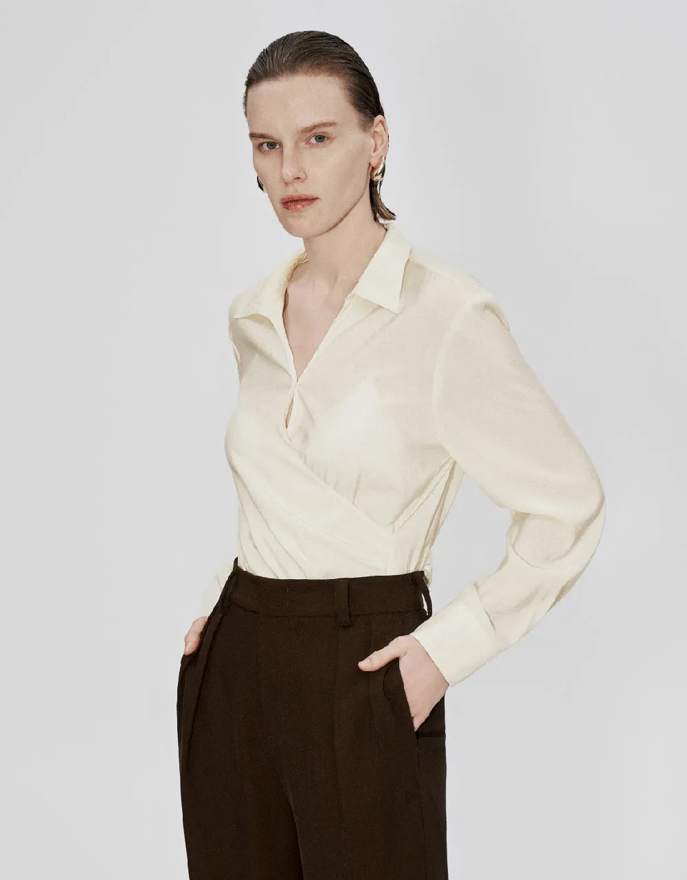Surplice Front V-Neck Overhead Shirt sold by Urban Revivo