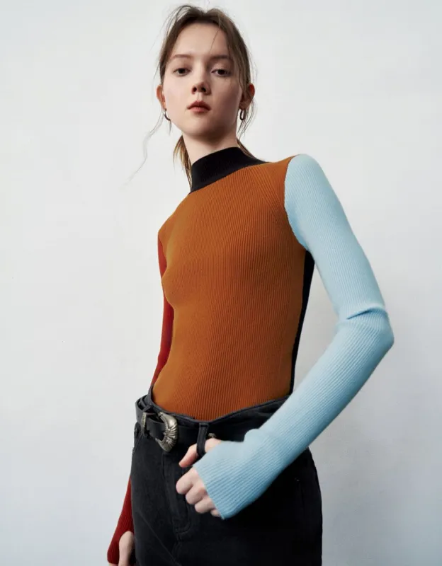 Colorblocks Skinny Knitted T-Shirt made by Urban Revivo