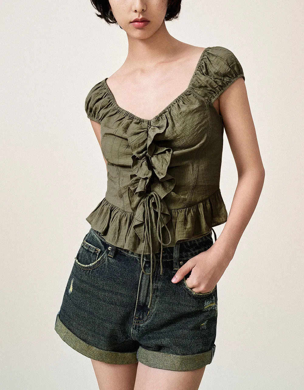 Square-cut Collar Ruffle Blouse sold by Urban Revivo product image thumbnail 2