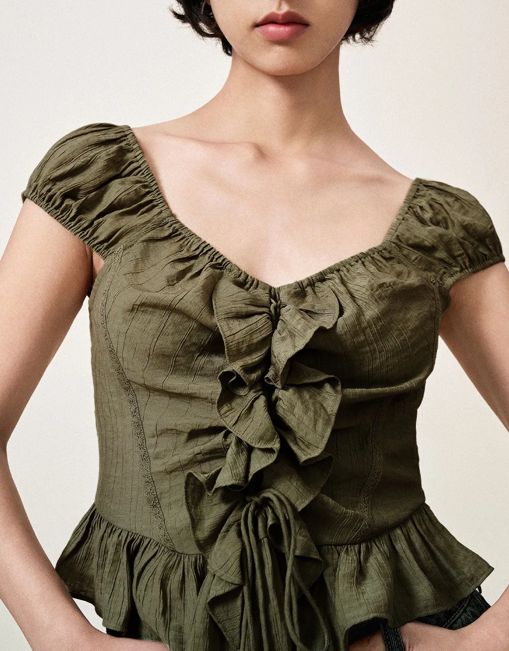 Square-cut Collar Ruffle Blouse sold by Urban Revivo product image thumbnail 4