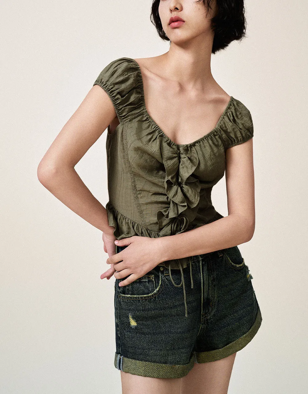 Square-cut Collar Ruffle Blouse sold by Urban Revivo product image thumbnail 3