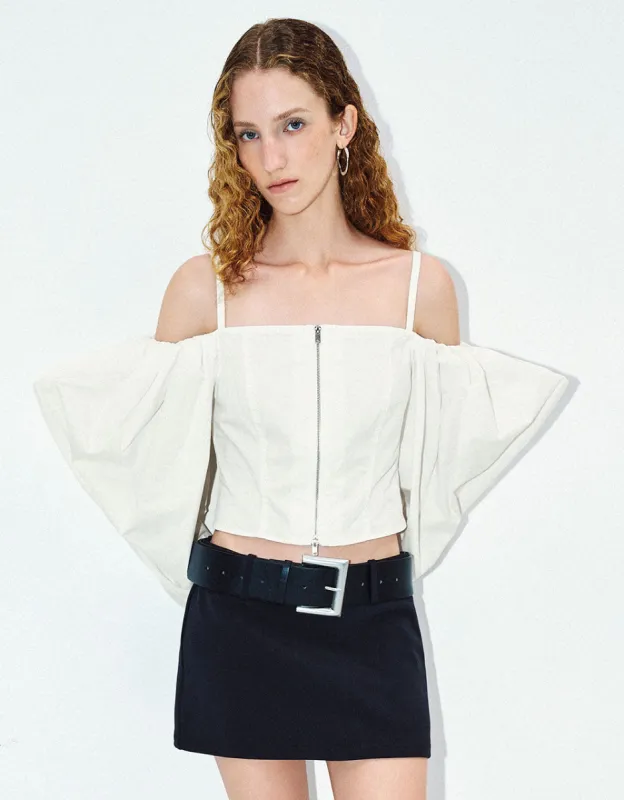 Zipper Front Off-Should Shirt sold by Urban Revivo